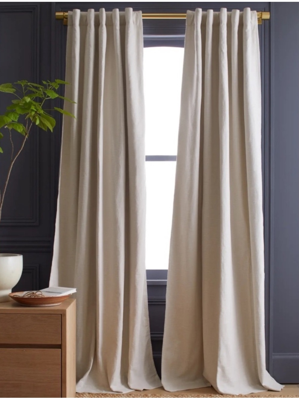 QUINCE Set Of 2 48x84 Cotton Slub Room Darkening Curtains Natural 1141
